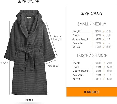 OLIVIA ROCCO Hydro Ribbed Ultra Soft 100 Percent Cotton Hooded Bath Robe With Pockets And Belt White And Grey Luxury Terry Towelling Loungewear