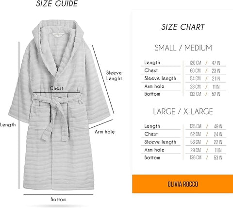 OLIVIA ROCCO Hydro Ribbed Ultra Soft 100 Percent Cotton Hooded Bath Robe With Pockets And Belt White And Grey Luxury Terry Towelling Loungewear