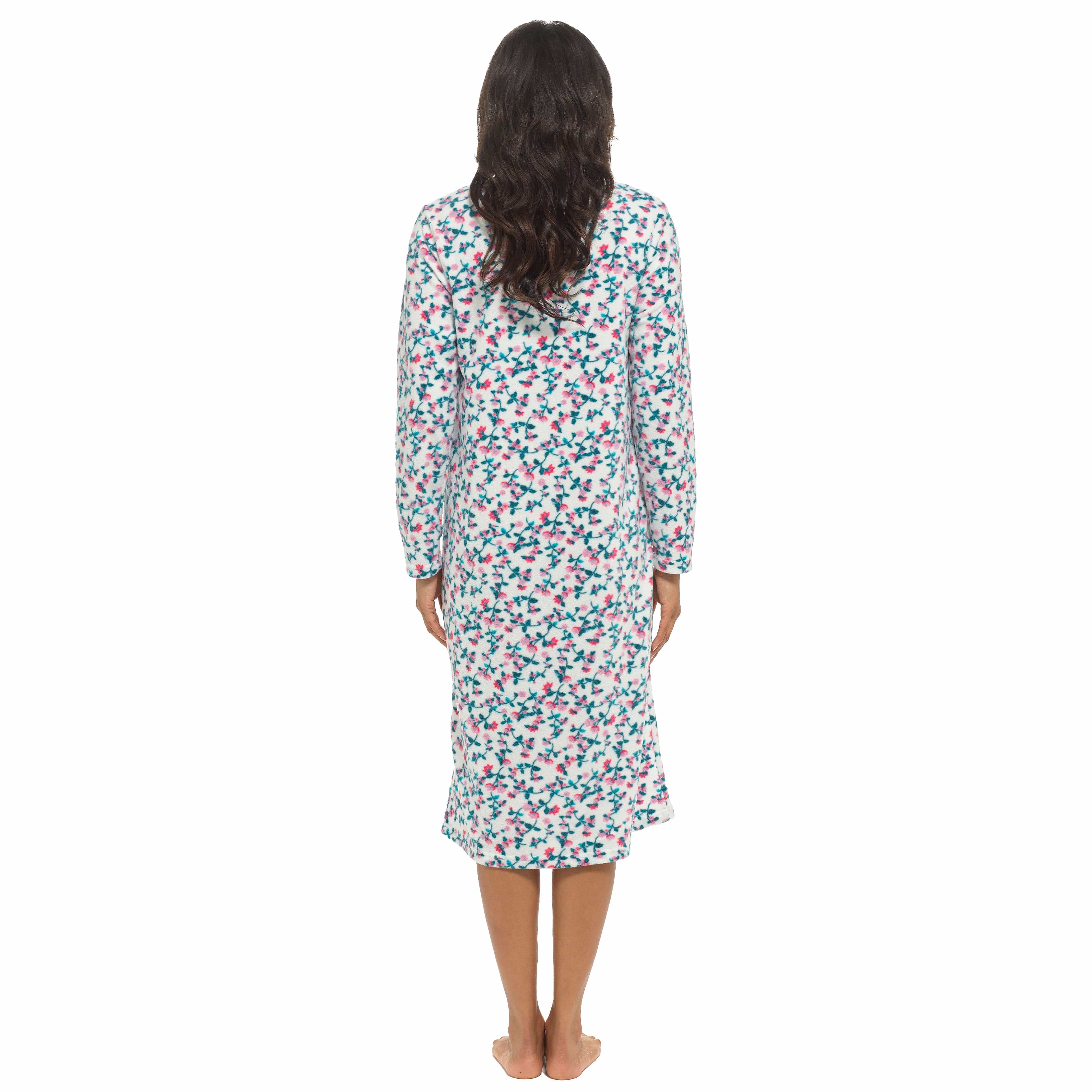 OLIVIA ROCCO Womens Fleece Nightdress Long Sleeve Floral Print Sleepwear Cozy Winter Nightie Available In Multiple Sizes