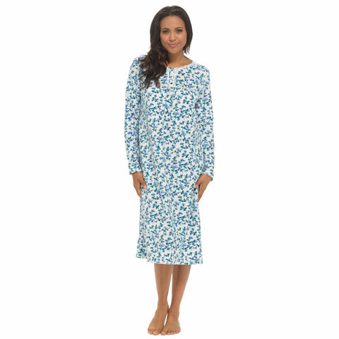 OLIVIA ROCCO Womens Fleece Nightdress Long Sleeve Floral Print Sleepwear Cozy Winter Nightie Available In Multiple Sizes