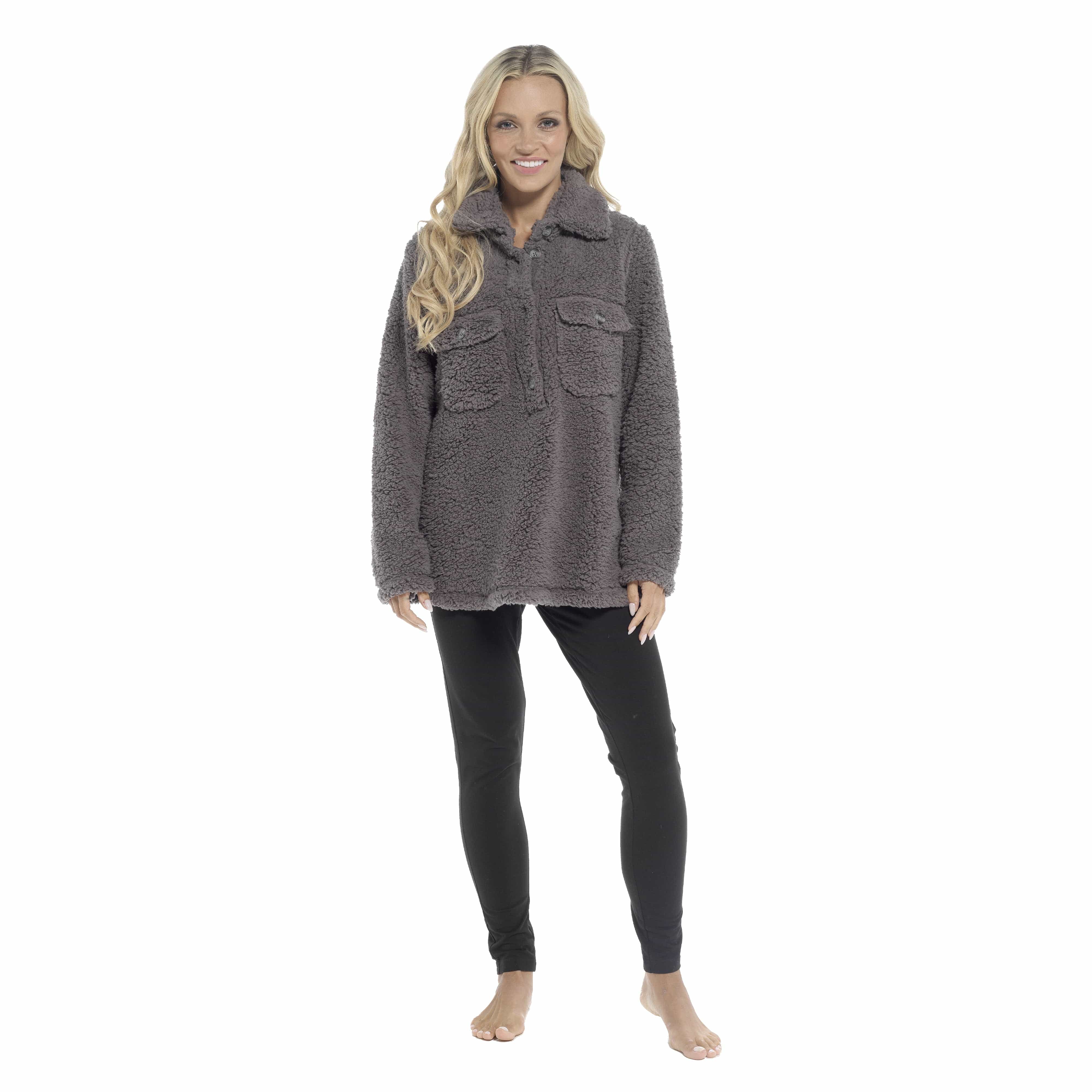 OLIVIA ROCCO Womens Sherpa Top And Leggings Lounge Set With Double Pockets Long Sleeve Lightweight Pajamas Ideal For Chilly Days