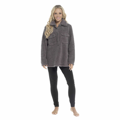 OLIVIA ROCCO Womens Sherpa Top And Leggings Lounge Set With Double Pockets Long Sleeve Lightweight Pajamas Ideal For Chilly Days