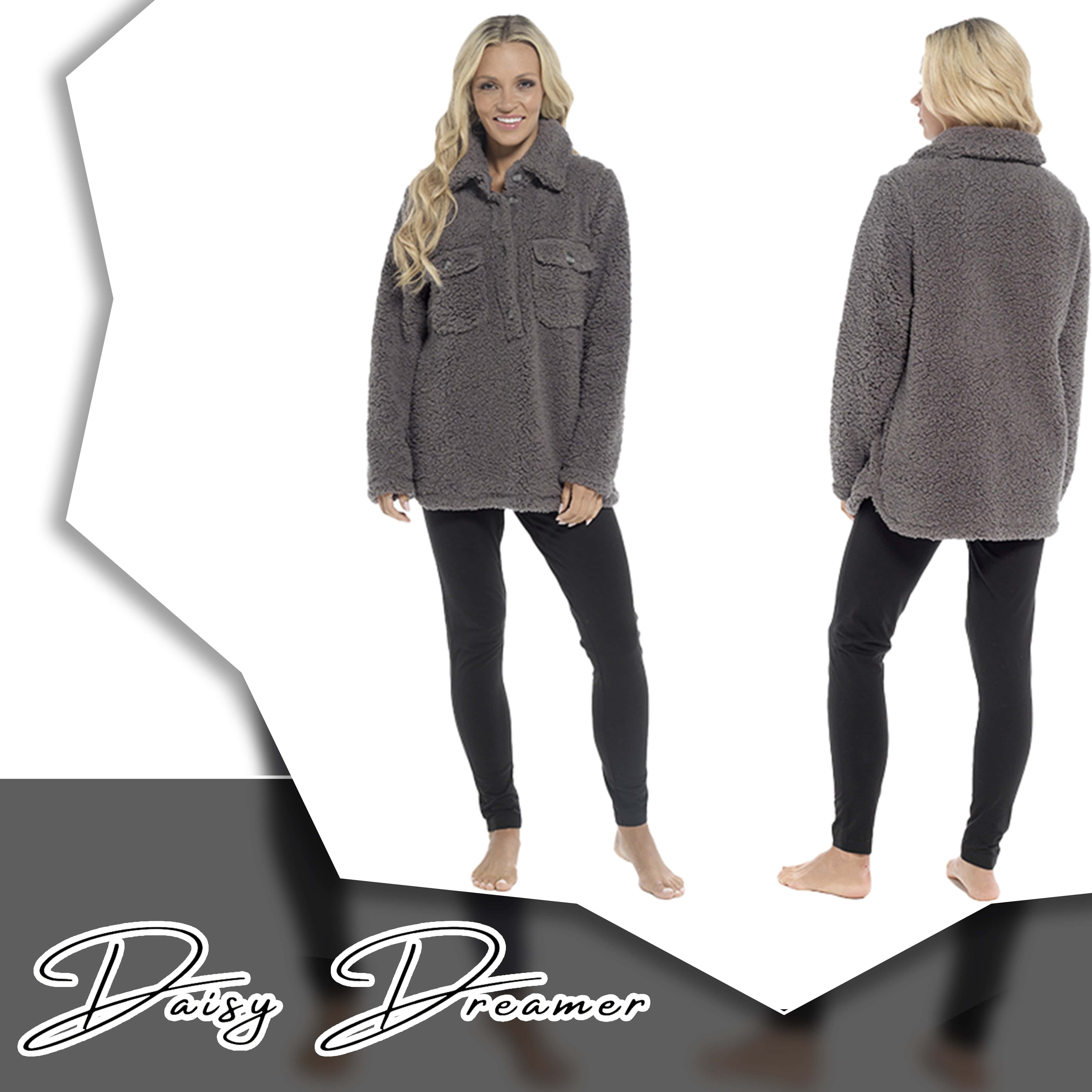 OLIVIA ROCCO Womens Sherpa Top And Leggings Lounge Set With Double Pockets Long Sleeve Lightweight Pajamas Ideal For Chilly Days
