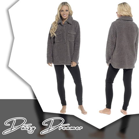 OLIVIA ROCCO Womens Sherpa Top And Leggings Lounge Set With Double Pockets Long Sleeve Lightweight Pajamas Ideal For Chilly Days