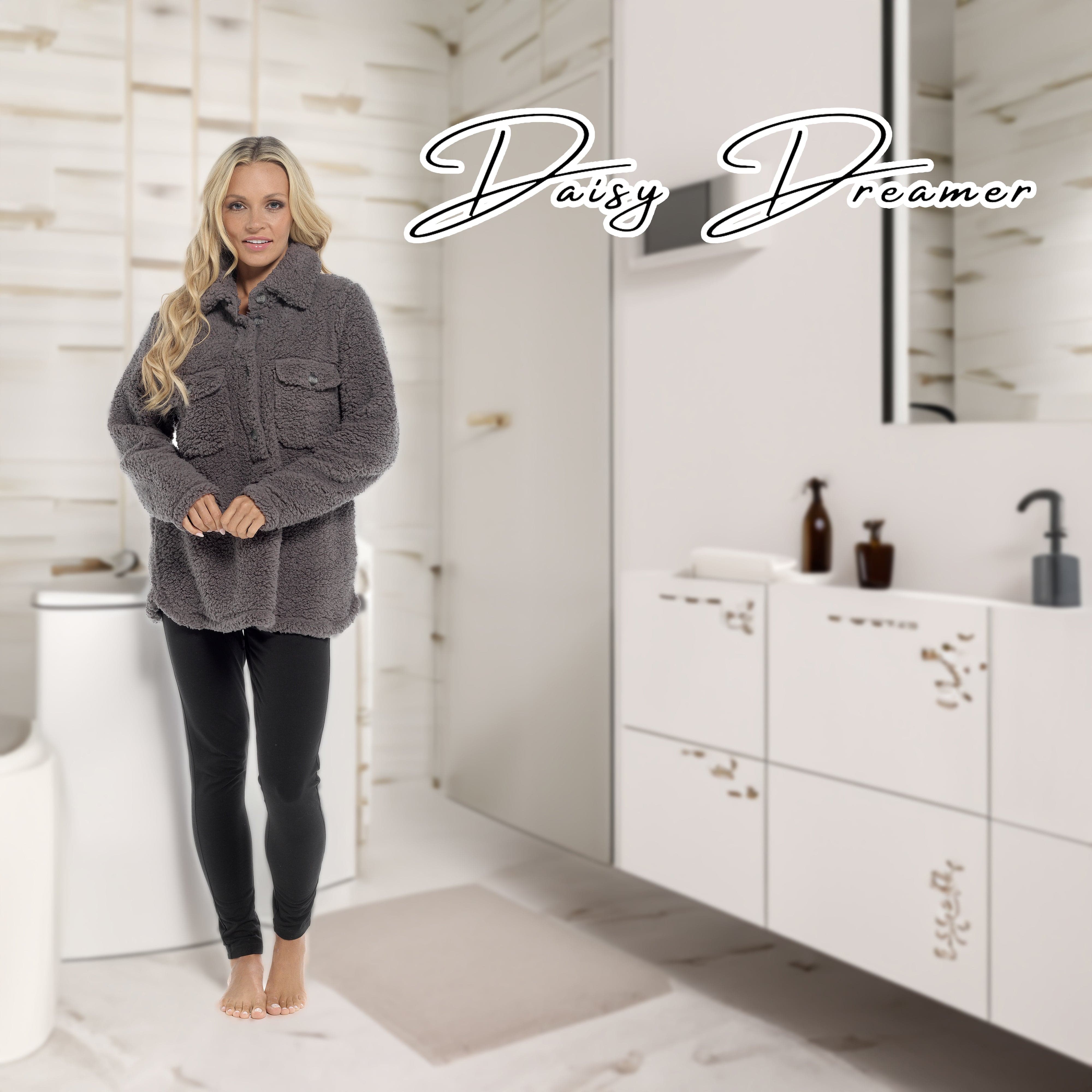 OLIVIA ROCCO Womens Sherpa Top And Leggings Lounge Set With Double Pockets Long Sleeve Lightweight Pajamas Ideal For Chilly Days