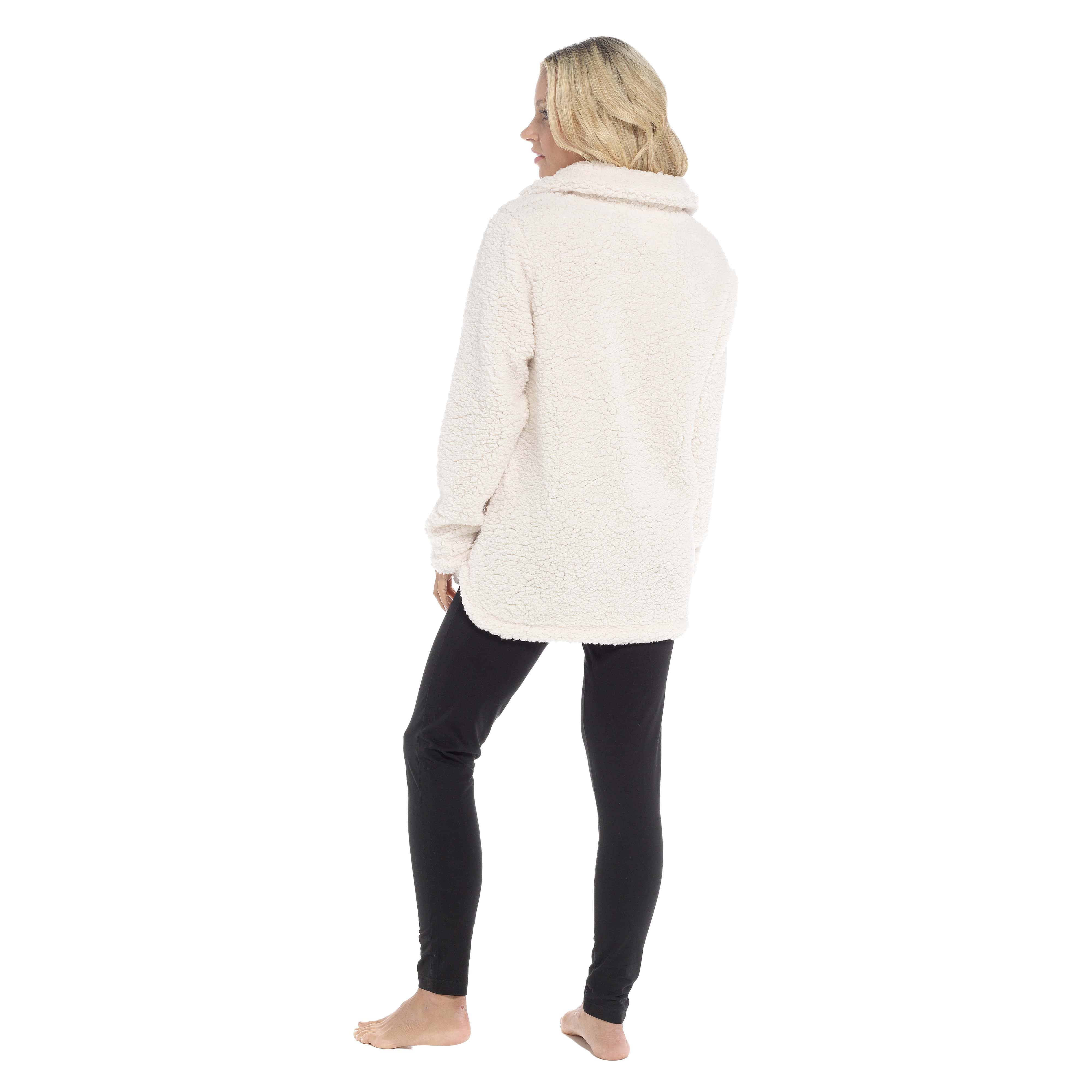 OLIVIA ROCCO Womens Sherpa Top And Leggings Lounge Set With Double Pockets Long Sleeve Lightweight Pajamas Ideal For Chilly Days