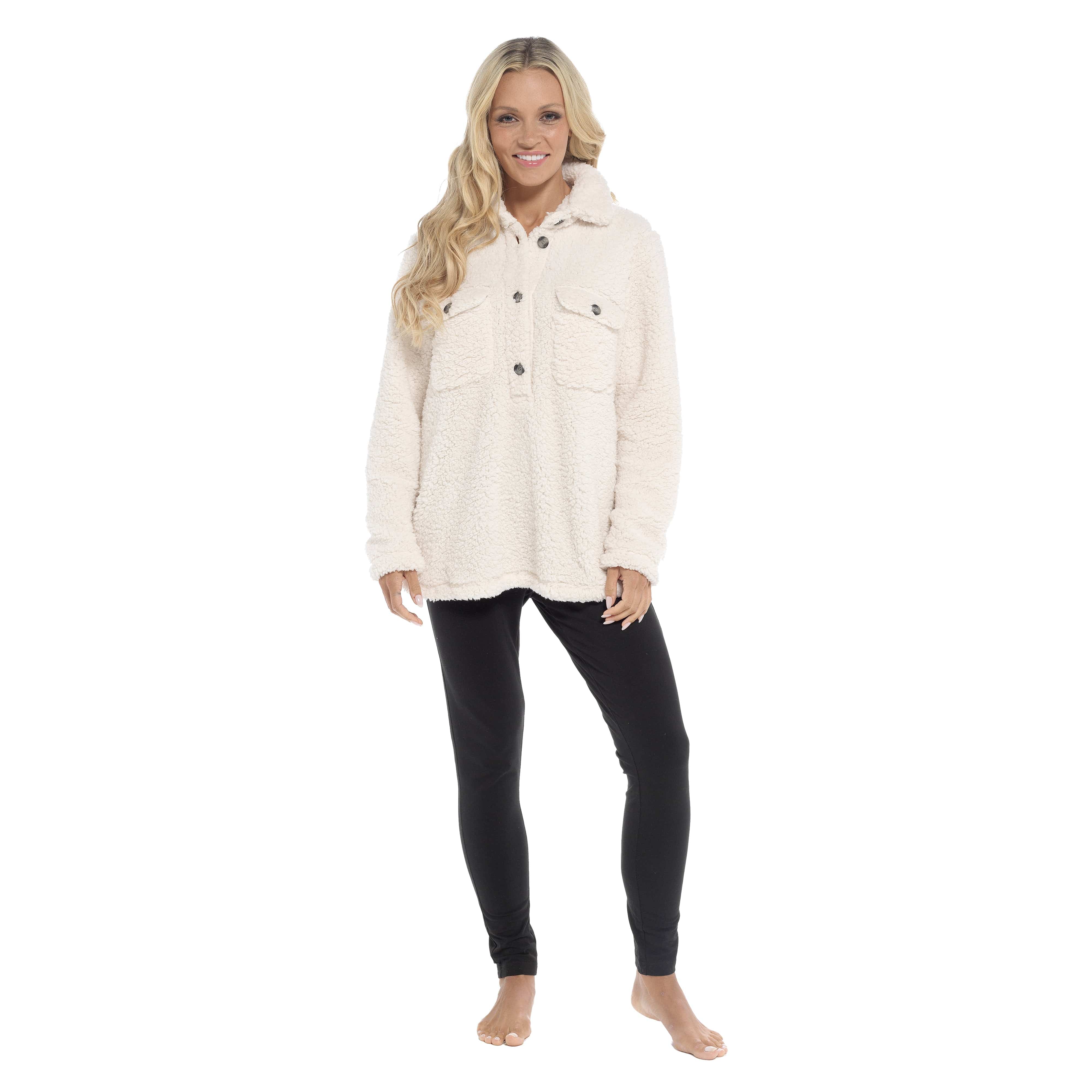 OLIVIA ROCCO Womens Sherpa Top And Leggings Lounge Set With Double Pockets Long Sleeve Lightweight Pajamas Ideal For Chilly Days