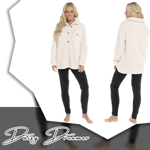 OLIVIA ROCCO Womens Sherpa Top And Leggings Lounge Set With Double Pockets Long Sleeve Lightweight Pajamas Ideal For Chilly Days