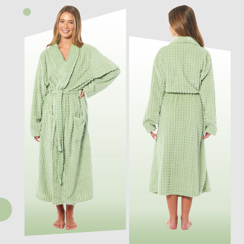 OLIVIA ROCCO Womens Luxury Waffle Fleece Robe Belted Long Dressing Gown With Pockets Soft Warm Cozy Loungewear Daisy Dreamer
