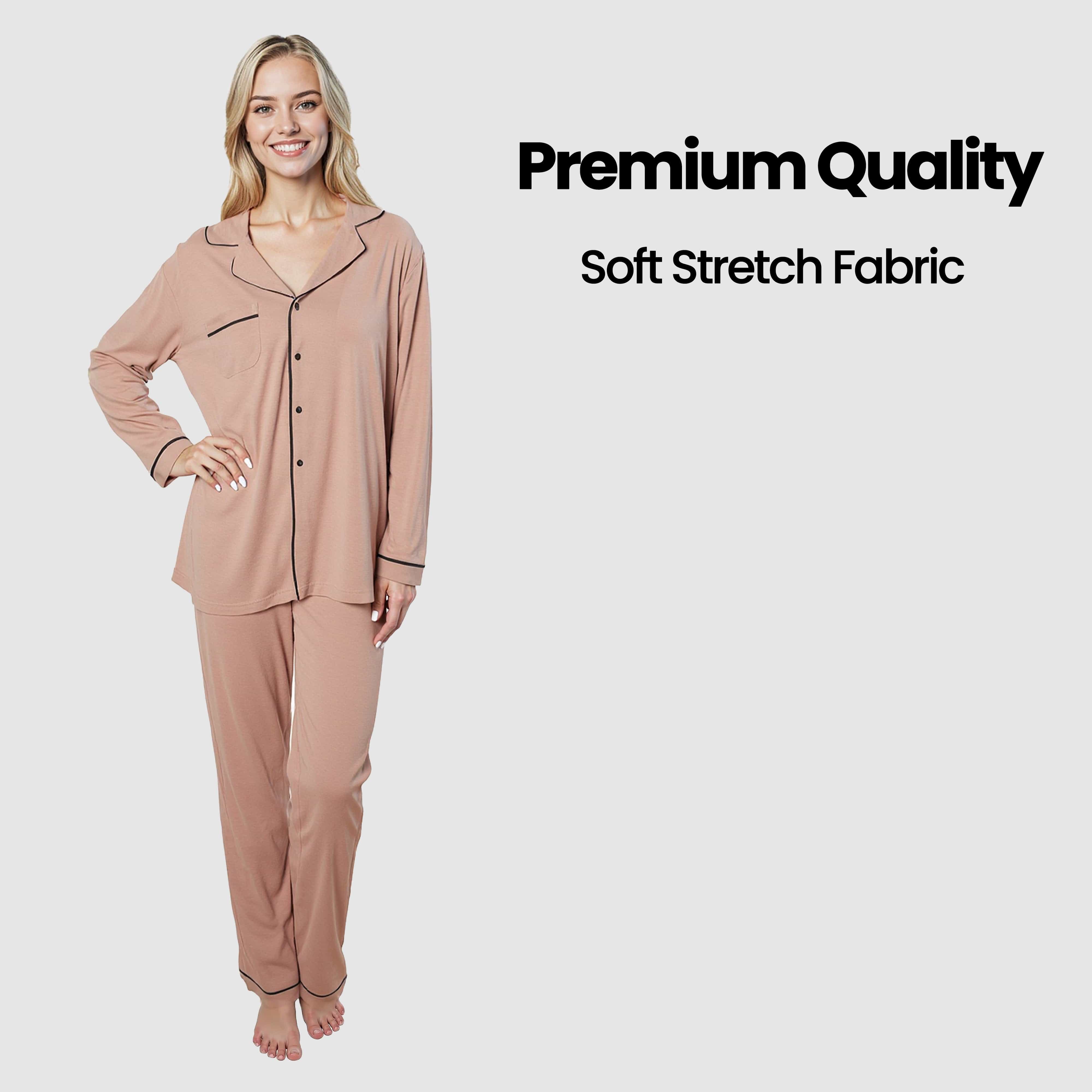 OLIVIA ROCCO Women's Pyjama Set Natural Soft Touch Long Sleeve Button-Up Top and Bottoms Two-Piece Nightwear Daisy Dreamer