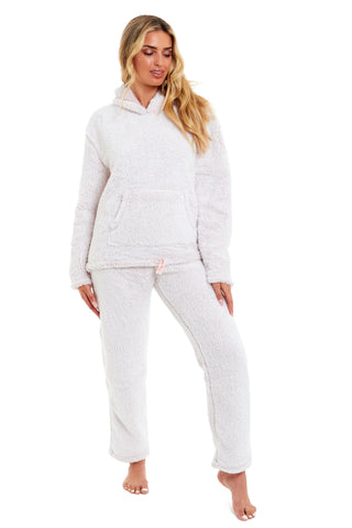 OLIVIA ROCCO Womens Pink Plush Fleece Hooded Pyjama Set Sizes 8 22 Ladies Loungewear Warm Nightwear Cozy Soft Lounge Set Casual