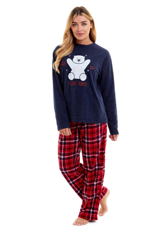 OLIVIA ROCCO Women's Polar Bear Fleece Pyjama Set Cozy Winter Sleepwear Festive Christmas Gift Nightwear Daisy Dreamer All Sizes