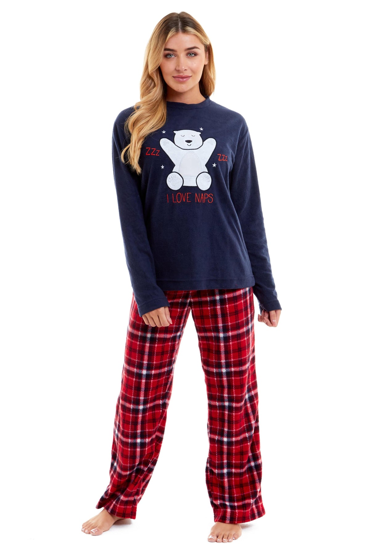 OLIVIA ROCCO Women's Polar Bear Fleece Pyjama Set Cozy Winter Sleepwear Festive Christmas Gift Nightwear Daisy Dreamer All Sizes