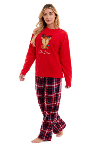 OLIVIA ROCCO Women's Polar Fleece Pyjama Set Festive Reindeer Pattern UltraSoft Winter Nightwear Loungewear Gift Idea For Christmas