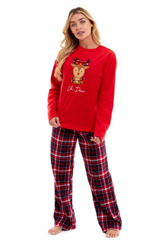 OLIVIA ROCCO Women's Polar Fleece Pyjama Set Festive Reindeer Pattern UltraSoft Winter Nightwear Loungewear Gift Idea For Christmas