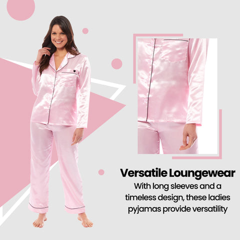 OLIVIA ROCCO Satin Silk Pyjama Set For Women With Dress Shirt Collar And Loose Fitting Pants Black Pink Grey Luxurious Loungewear Nightwear