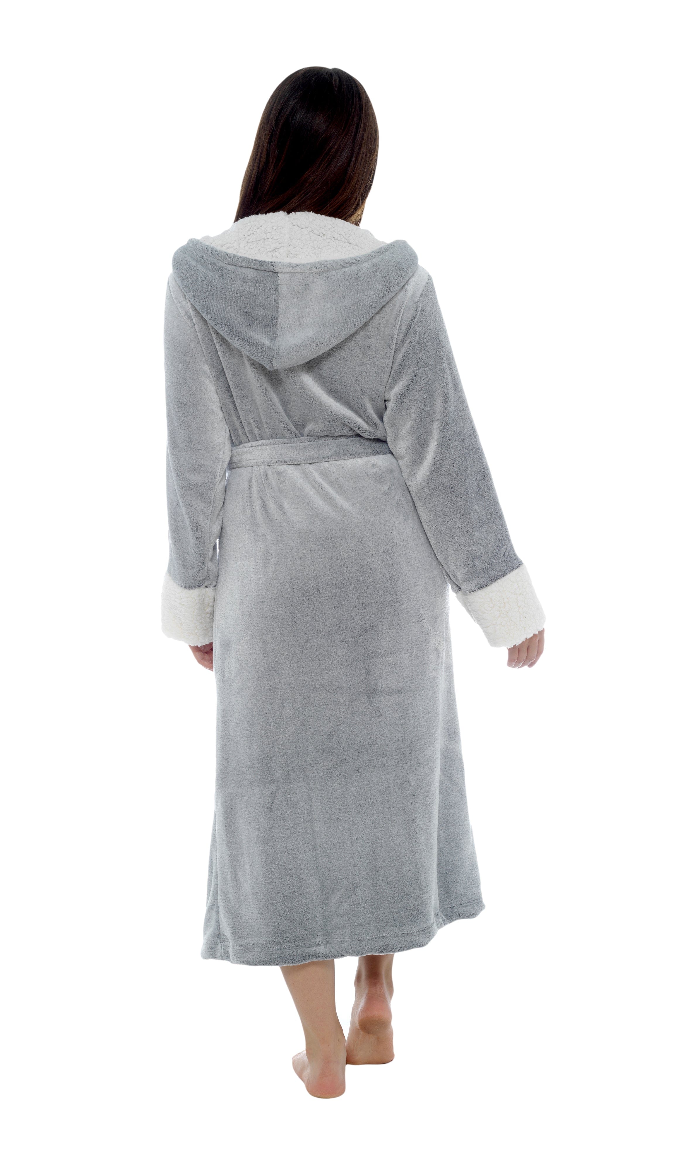 OLIVIA ROCCO Shimmer Fleece Hooded Bath Robe Grey For Women Luxurious Soft Plush Dressing Gown Multiple Sizes Available Now