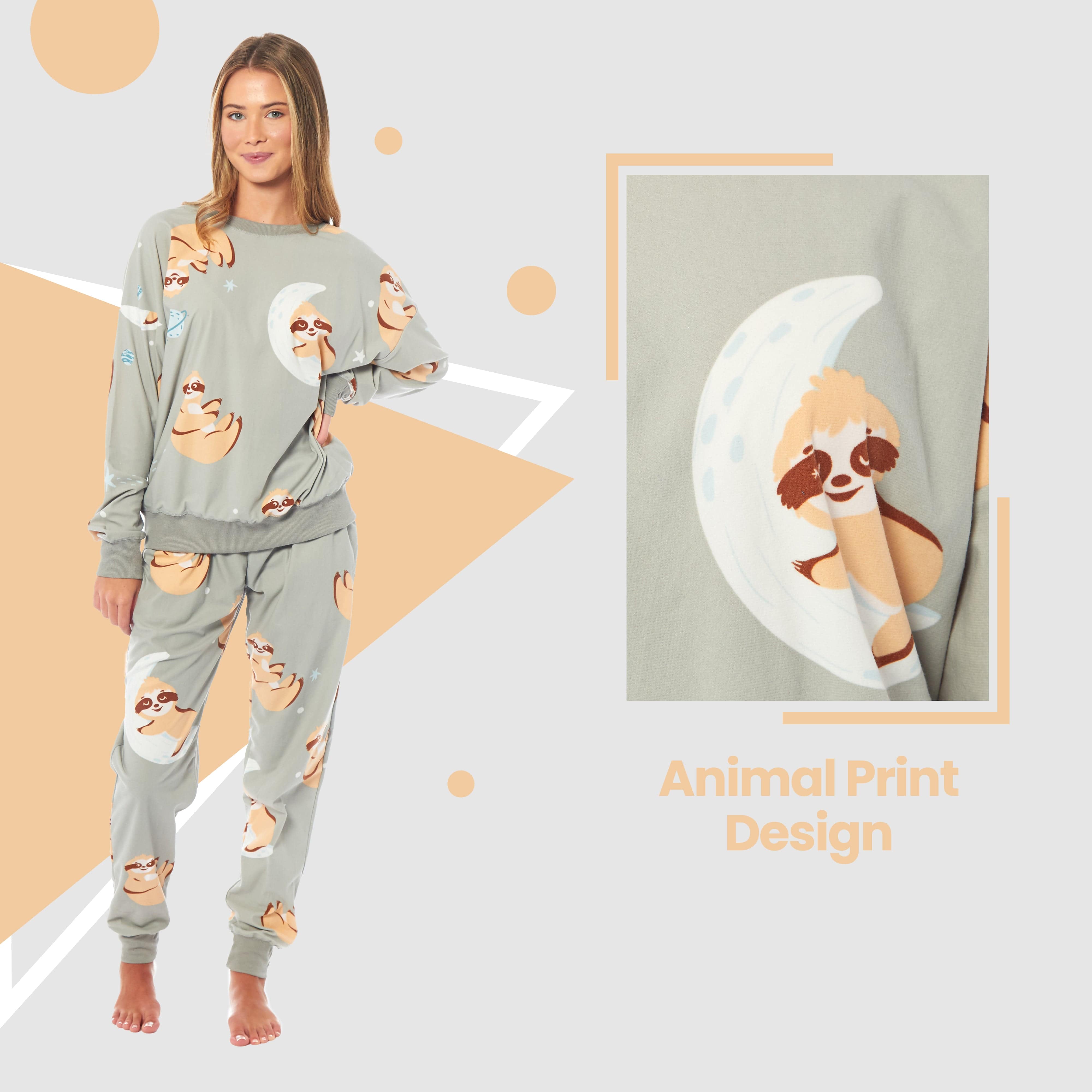 OLIVIA ROCCO Women's Sloth Soft Fleece Pyjama Set Long Sleeve Animal Print Warm Sleepwear Loungewear For Ladies Cozy Comfort Fit
