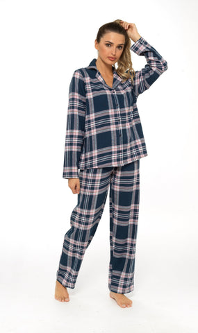 OLIVIA ROCCO Women's Flannelette Check Pyjama Set Soft Brushed Cotton With Elasticated Waistband UK Sizes 8-22 Classic Sleepwear
