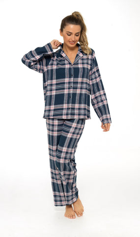 OLIVIA ROCCO Women's Flannelette Check Pyjama Set Soft Brushed Cotton With Elasticated Waistband UK Sizes 8-22 Classic Sleepwear