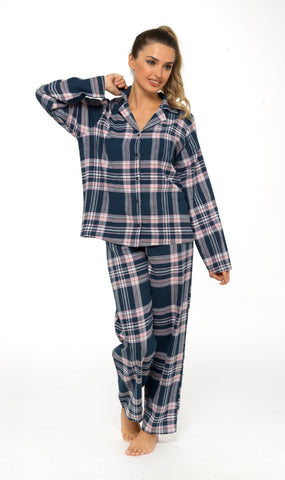 OLIVIA ROCCO Women's Flannelette Check Pyjama Set Soft Brushed Cotton With Elasticated Waistband UK Sizes 8-22 Classic Sleepwear
