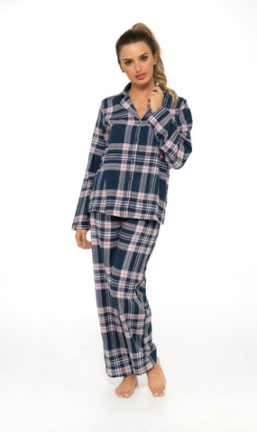OLIVIA ROCCO Women's Flannelette Check Pyjama Set Soft Brushed Cotton With Elasticated Waistband UK Sizes 8-22 Classic Sleepwear