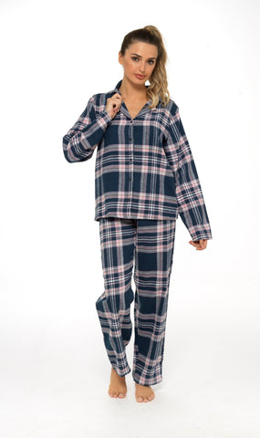 OLIVIA ROCCO Women's Flannelette Check Pyjama Set Soft Brushed Cotton With Elasticated Waistband UK Sizes 8-22 Classic Sleepwear