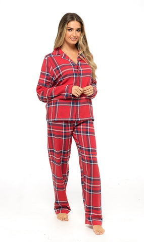 OLIVIA ROCCO Women's Flannelette Check Pyjama Set Soft Brushed Cotton With Elasticated Waistband UK Sizes 8-22 Classic Sleepwear