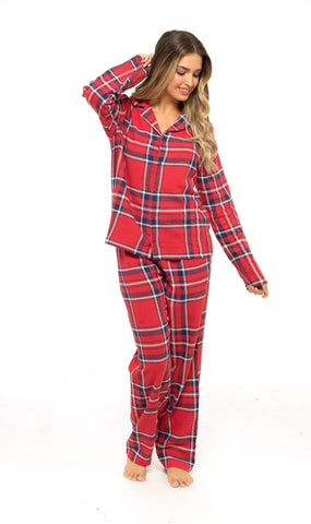 OLIVIA ROCCO Women's Flannelette Check Pyjama Set Soft Brushed Cotton With Elasticated Waistband UK Sizes 8-22 Classic Sleepwear