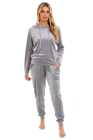 OLIVIA ROCCO Women's Velour Soft Touch Hooded Pyjama Set for Lounging and Sleep - Warm, Stretchable Nightwear Sizes 8-22