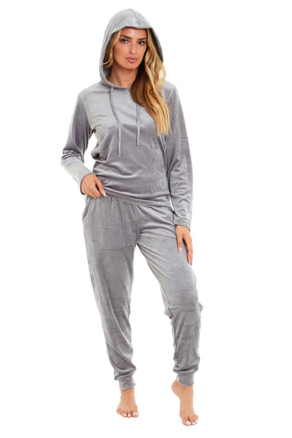 OLIVIA ROCCO Women's Velour Soft Touch Hooded Pyjama Set for Lounging and Sleep - Warm, Stretchable Nightwear Sizes 8-22