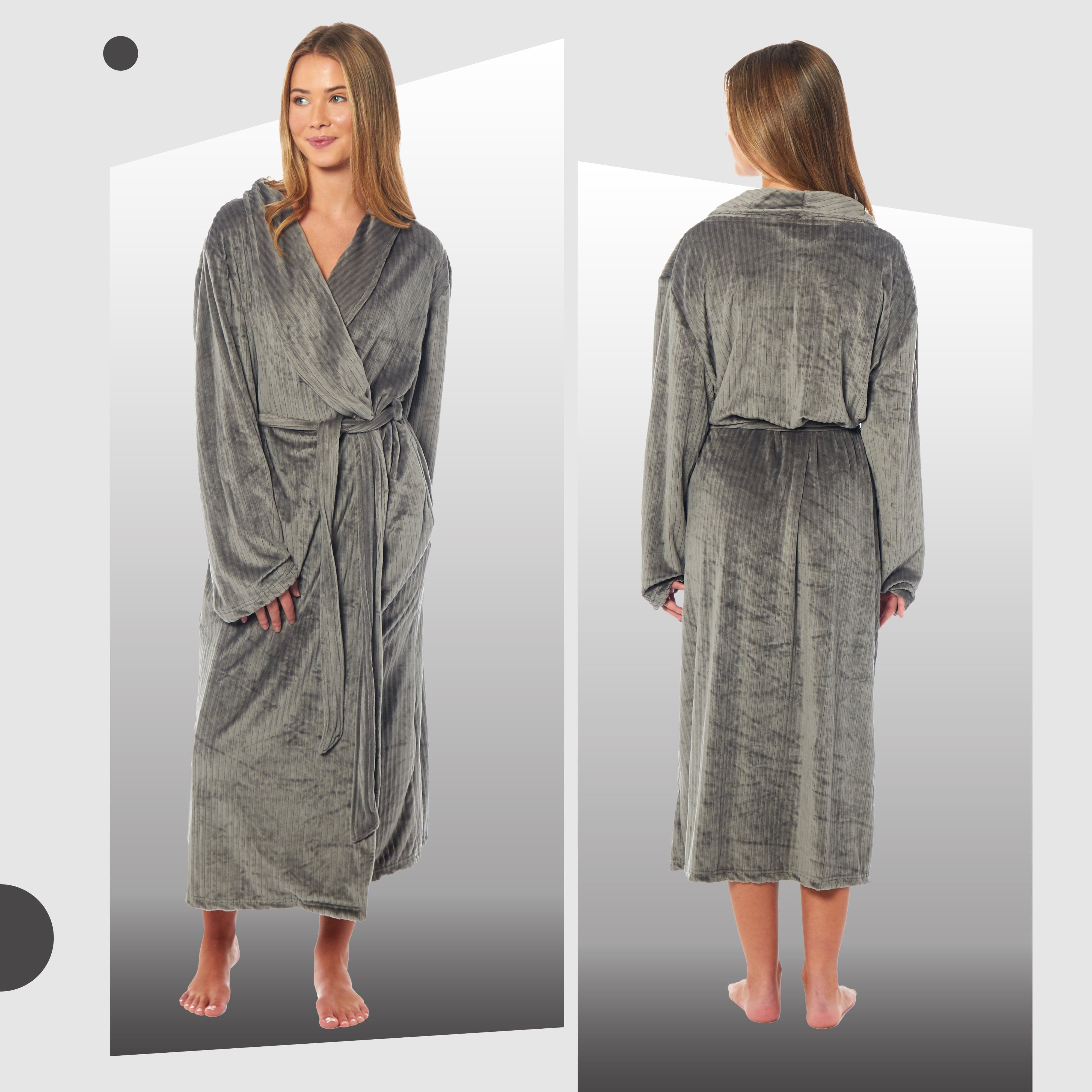 OLIVIA ROCCO Womens Stripe Jacquard Soft Warm Long Dressing Gown With Belt Pockets Shawl Collar Loungewear Robe Daisy Dreamer