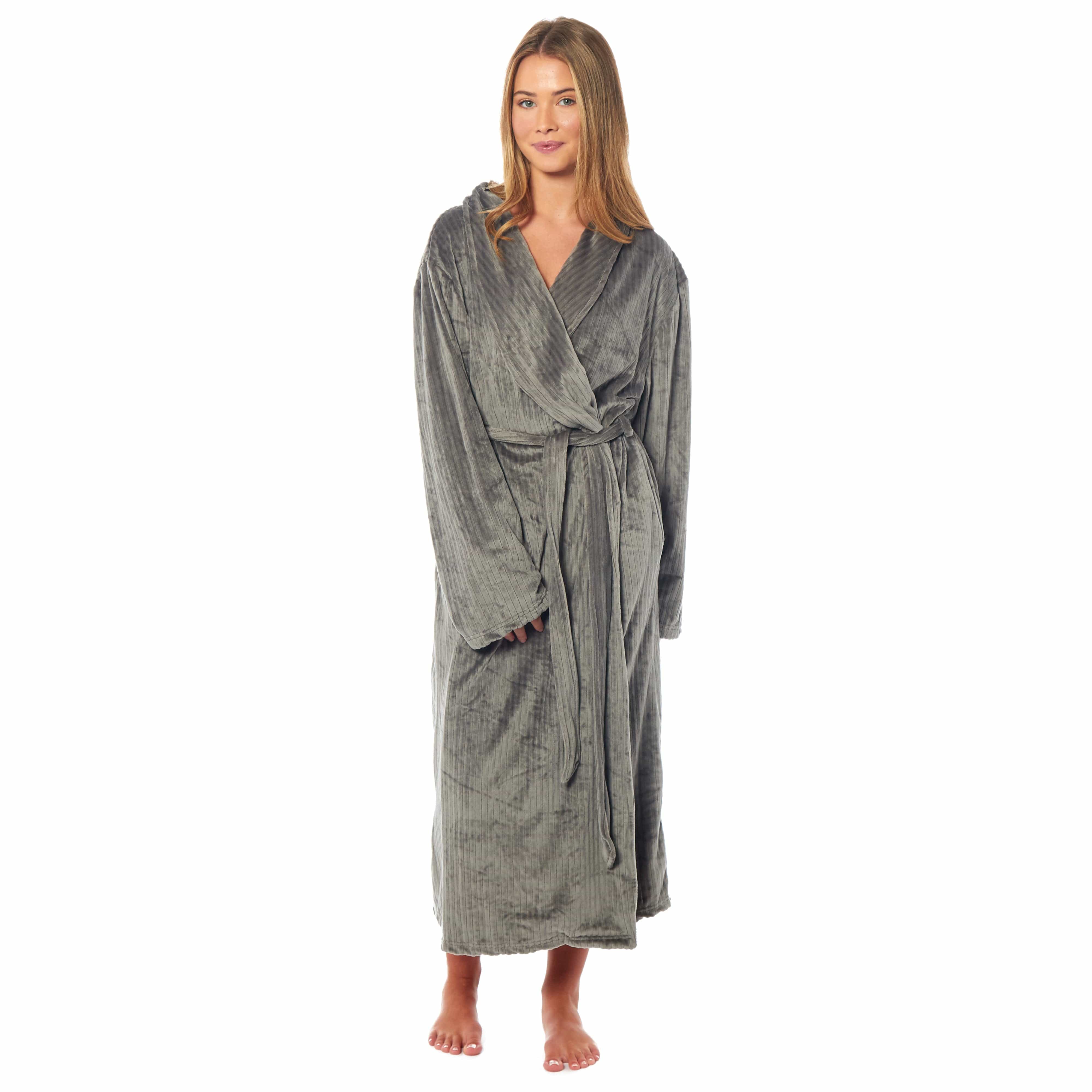 OLIVIA ROCCO Womens Stripe Jacquard Soft Warm Long Dressing Gown With Belt Pockets Shawl Collar Loungewear Robe Daisy Dreamer