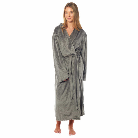 OLIVIA ROCCO Womens Stripe Jacquard Soft Warm Long Dressing Gown With Belt Pockets Shawl Collar Loungewear Robe Daisy Dreamer