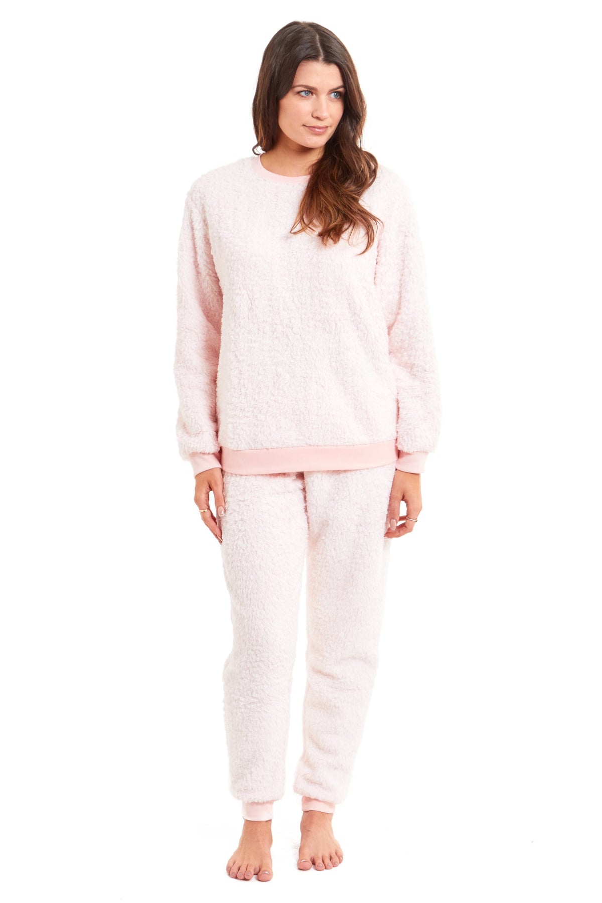 OLIVIA ROCCO Women's Teddy Fleece Pyjama Set Super Soft Stretchable Loungewear Crew Neck Nightwear For Relaxation And Sleep
