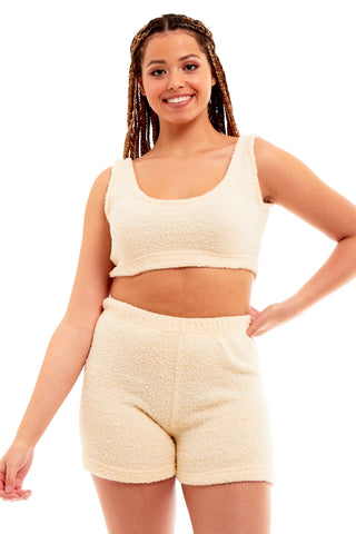 OLIVIA ROCCO Womens Teddy Fleece Tank Top And Shorts Loungewear Set For All Year Comfort And Cosy Relaxed Sleepwear For Lounging