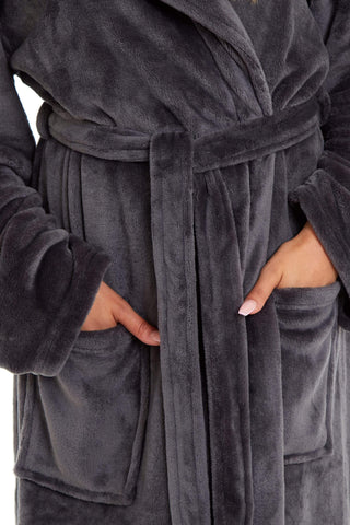 OLIVIA ROCCO Women's Hooded Plush Fleece Dressing Gown Ultra-Soft Velvet Bathrobe For Winter Lounging And Relaxation At Home