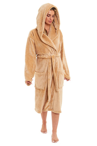 OLIVIA ROCCO Women's Hooded Plush Fleece Dressing Gown Ultra-Soft Velvet Bathrobe For Winter Lounging And Relaxation At Home
