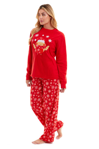 OLIVIA ROCCO Women's Polar Fleece Pyjama Set Festive Robin Design Warm Winter Nightwear Loungewear Christmas Gift For Women