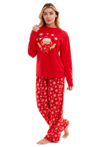 OLIVIA ROCCO Women's Polar Fleece Pyjama Set Festive Robin Design Warm Winter Nightwear Loungewear Christmas Gift For Women
