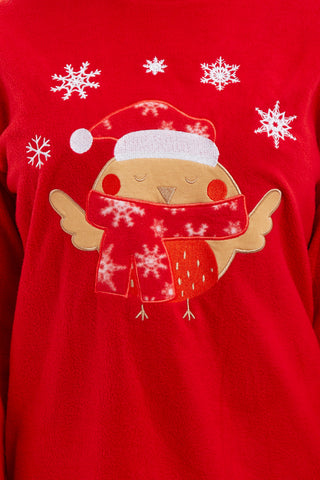 OLIVIA ROCCO Women's Polar Fleece Pyjama Set Festive Robin Design Warm Winter Nightwear Loungewear Christmas Gift For Women