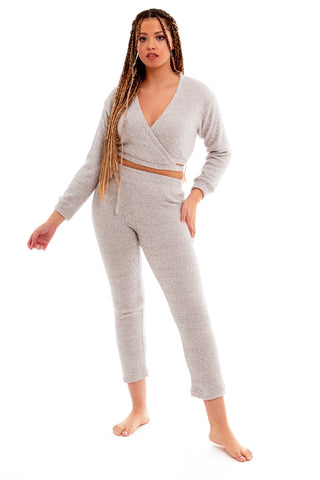 OLIVIA ROCCO Womens Teddy Fleece Loungewear Set With Wrap Top And Stretch Pants Ultra Soft Cozy Pajama Loungewear For Home Use
