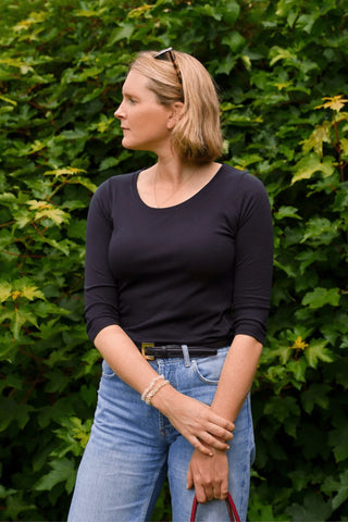 3/4 Sleeve Scoop Neck Cotton Modal Blend T-Shirt