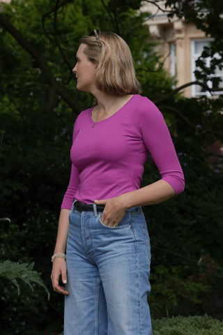 3/4 Sleeve Scoop Neck Cotton Modal Blend T-Shirt