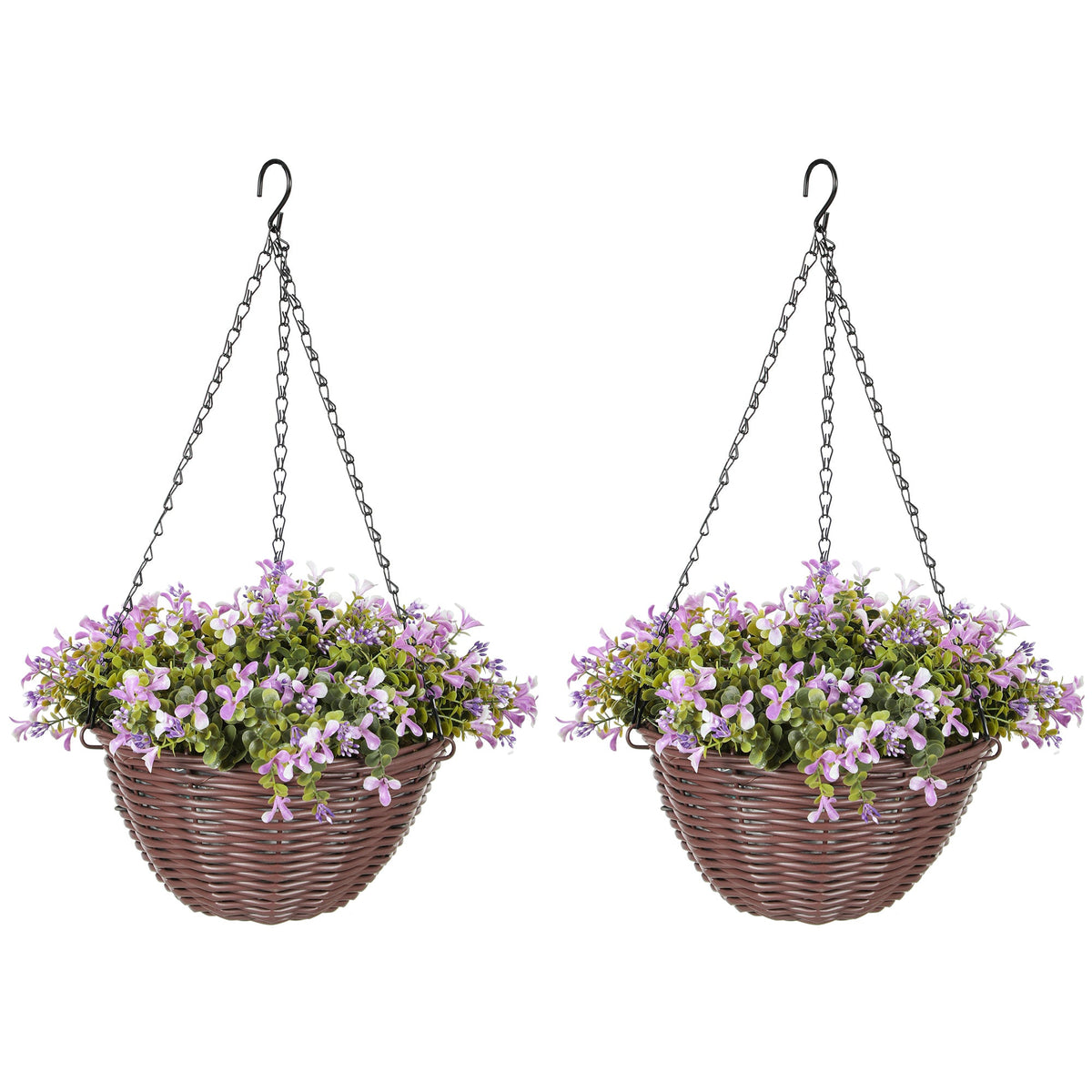 HOMCOM Artificial Flowers in Basket Set of 2 with 75 Leaves and 15 Flowers