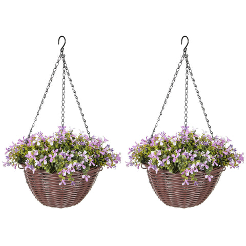 HOMCOM Artificial Flowers in Basket Set of 2 with 75 Leaves and 15 Flowers